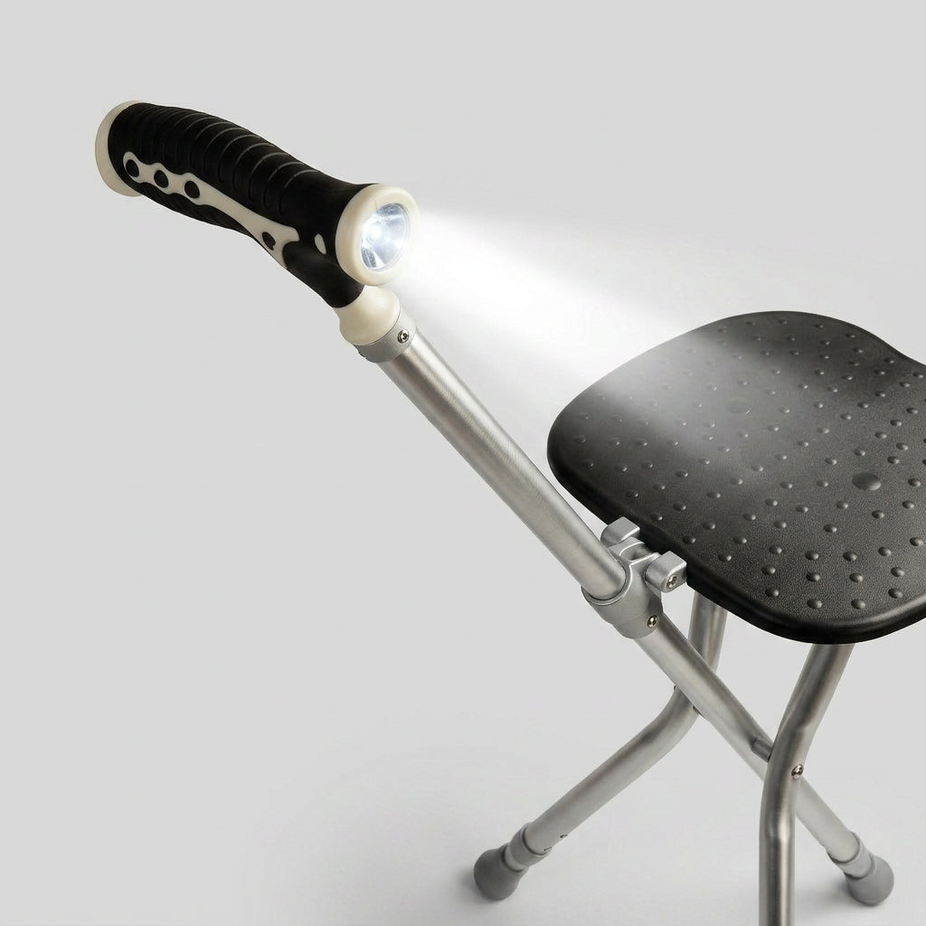 Käpp med sits och lampa | Svart