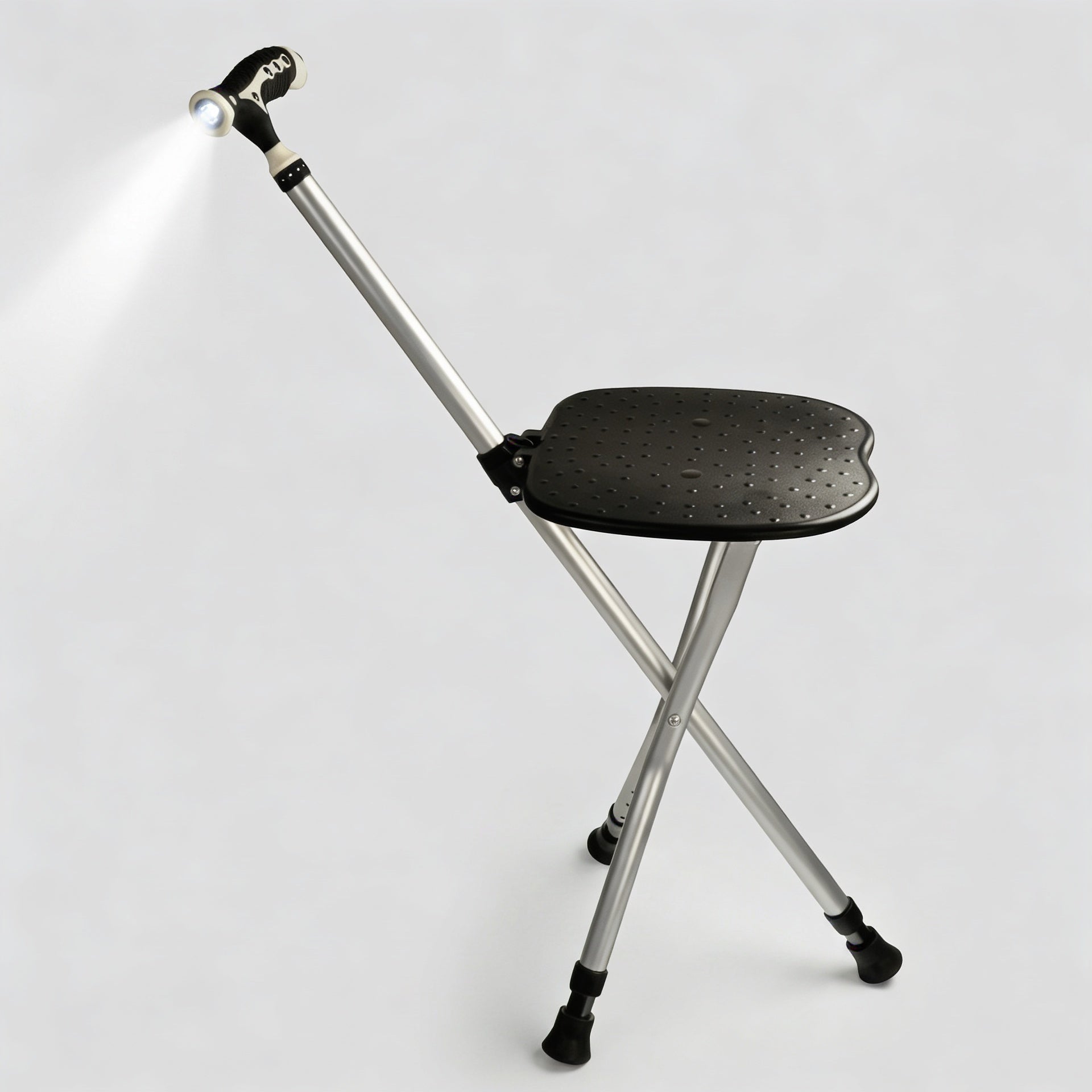 Käpp med sits och lampa | Svart