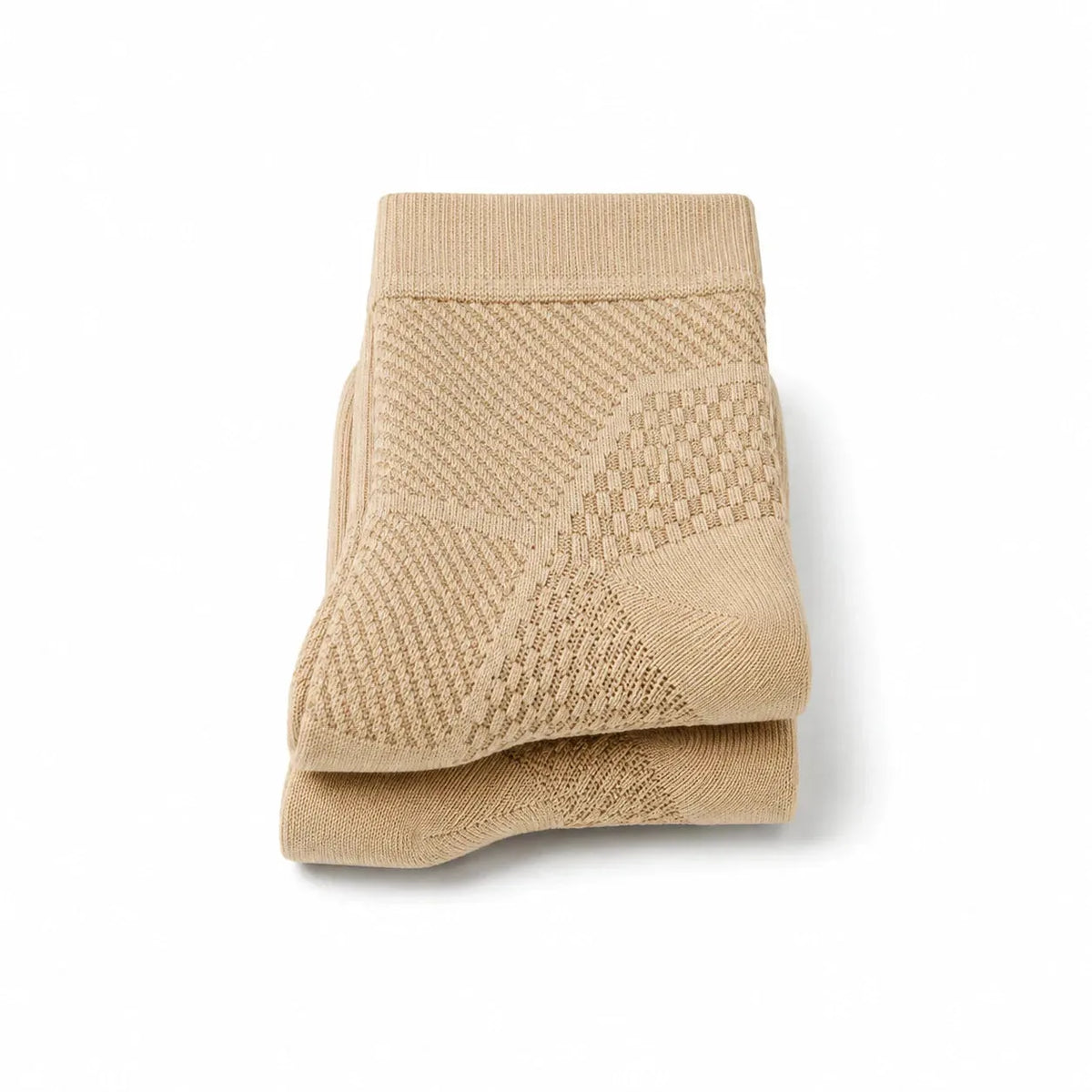 Foldet beige ankel støttestrømpe med mesh struktur